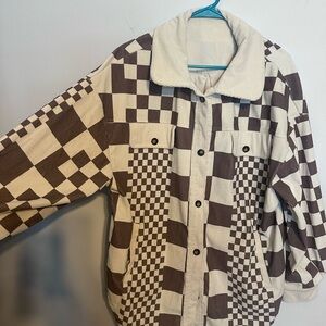 Checkered Brown and Cream Women's Jacket